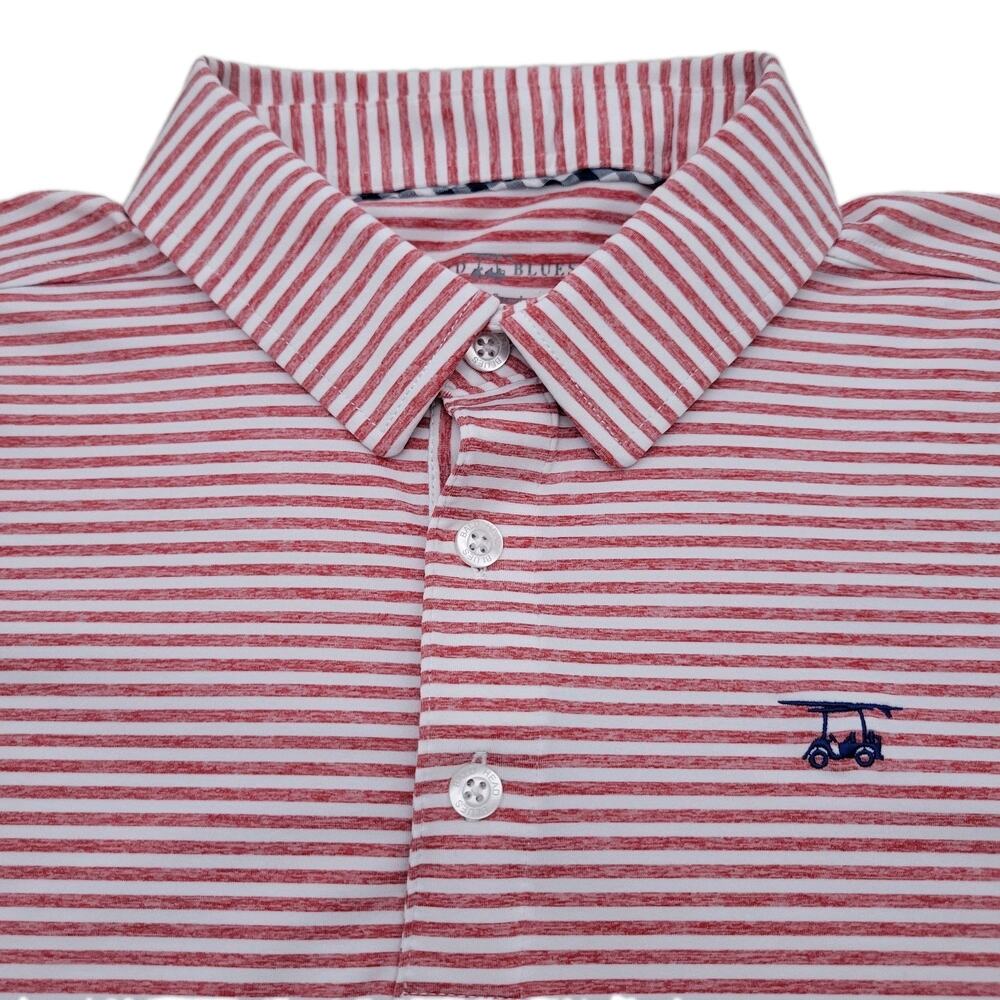 Bald Head Blues Polo Shirt Mens L Red White Stripe Performance Golf Stretch